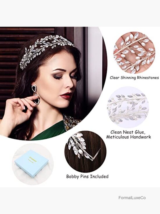 Crystal Headband Wedding Headdress Rhinestone Hairpiece Double Layer Gold main image 4